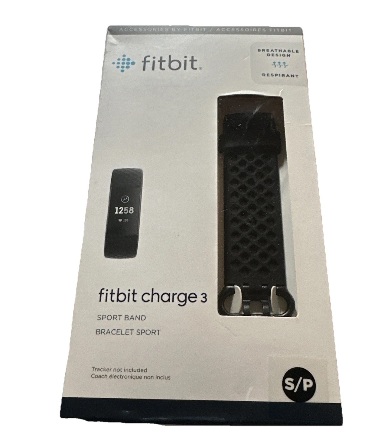 New Genuine Fitbit Charge 3 Sport Band Bracelet Sport S/P Black NIB