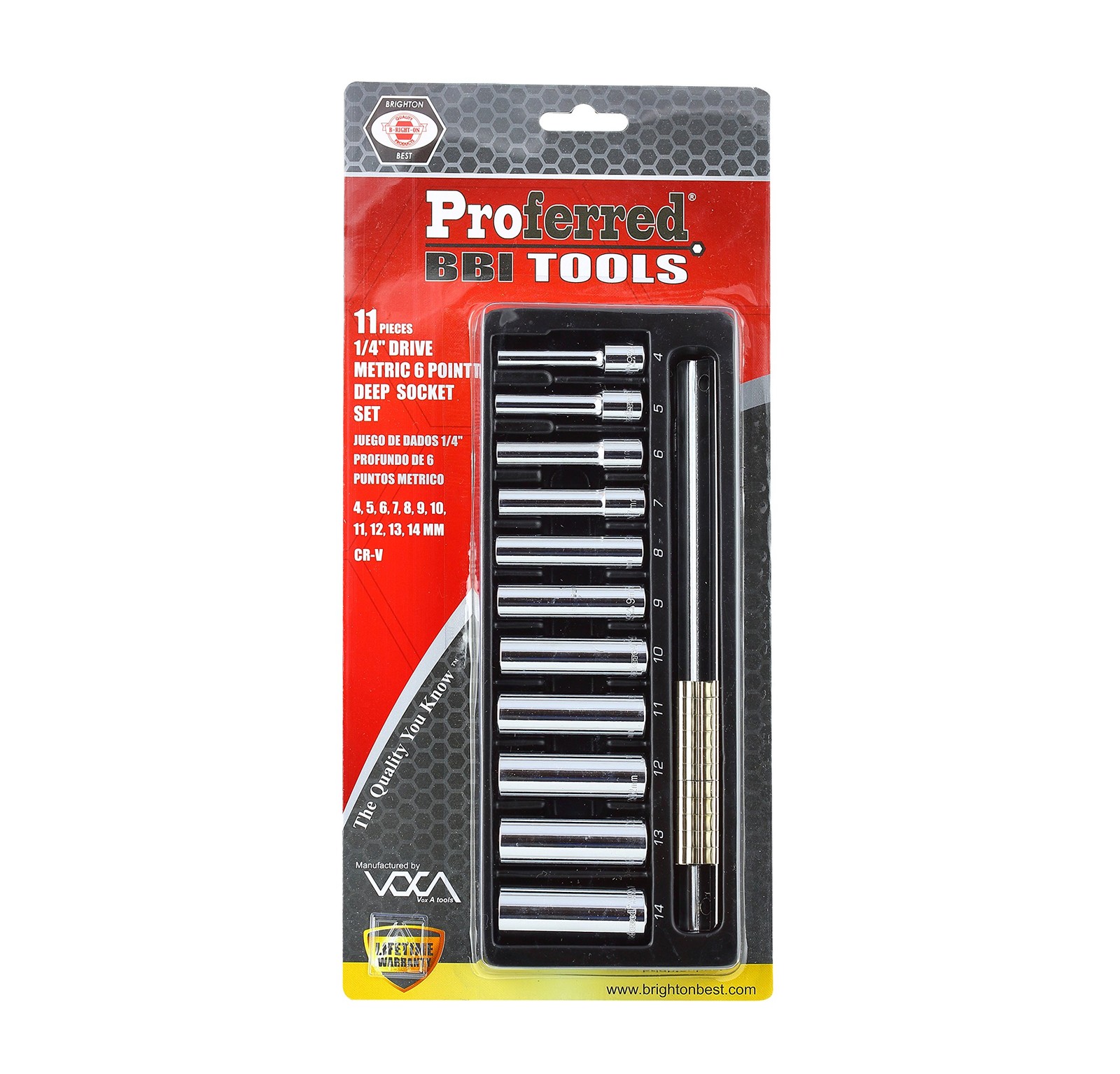 S05101 1/4" Drive Standard Metric Socket Set, 11 Piece, 6 Point Deep