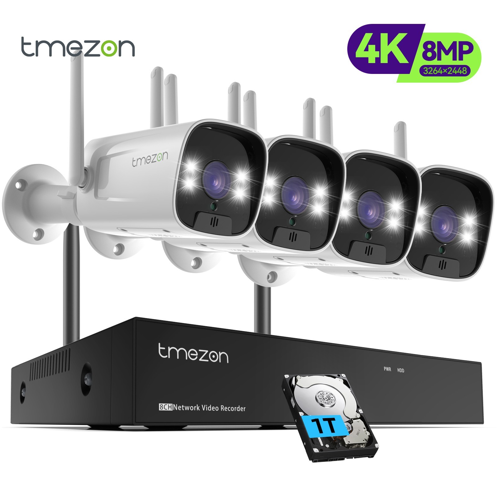 TMEZON Wireless 8MP Security Camera System 5MP 10CH NVR Two-Way Audio Recording