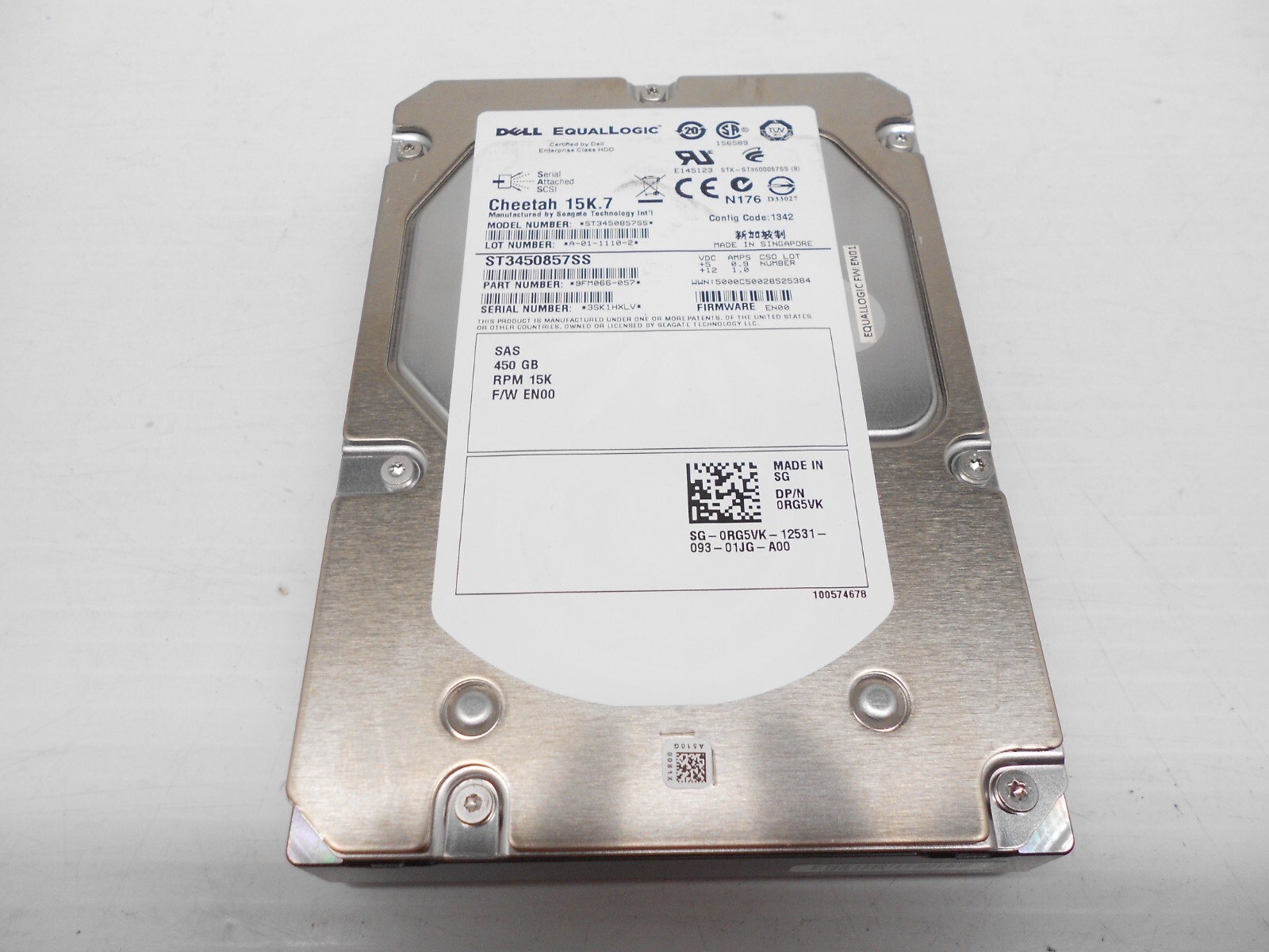 Dell Equallogic 450Gb 15K SAS 3.5" Hard Drive 9FM066-057 RG5VK PS6010 PS6110