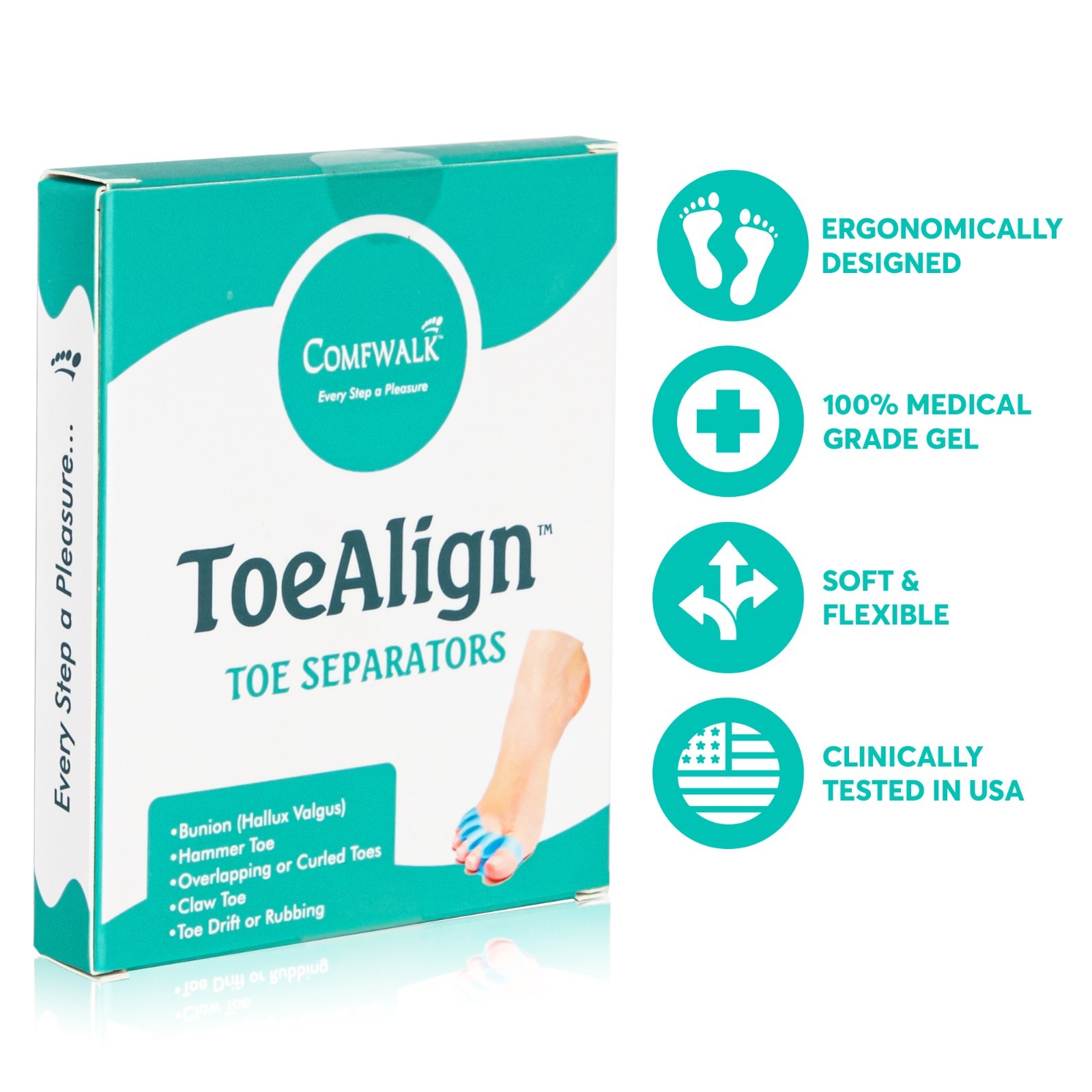 Comfwalk® ToeAlignTM – Toe Separators & Bunion Corrector for Men & Women –