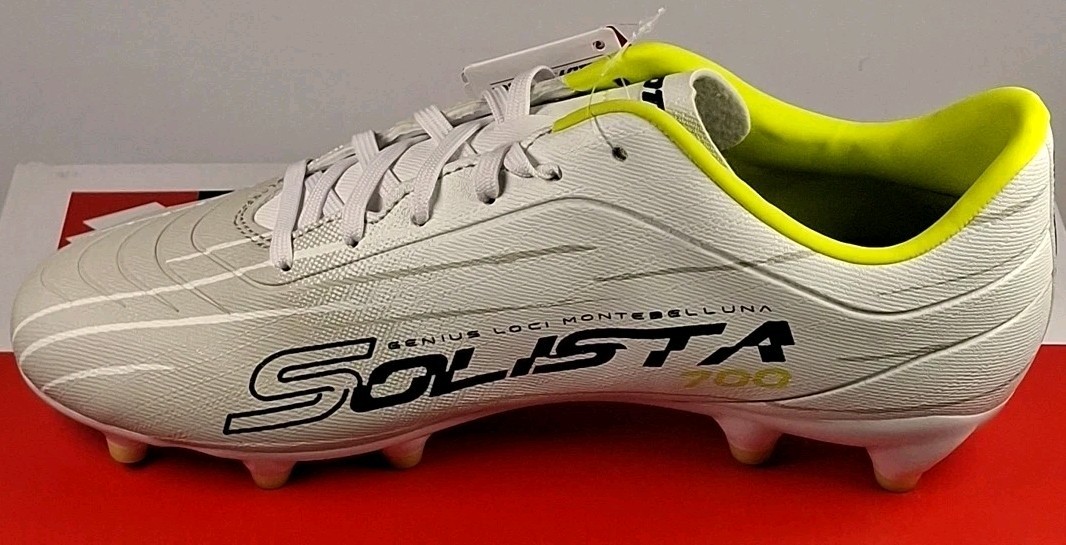 Lotto Solista Unisex M-7.5 W-8.5 700 IX FG Soccer Cleats, All White/Yellow/Gray
