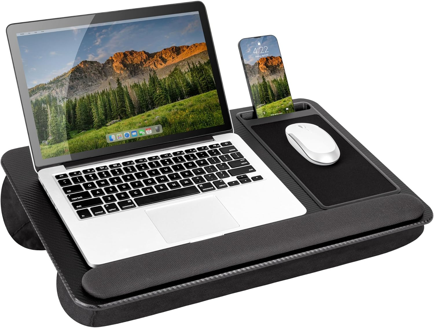 Home Office Pro Lap Desk with Wrist Rest, Mouse Pad, and Phone Holder - Black Ca