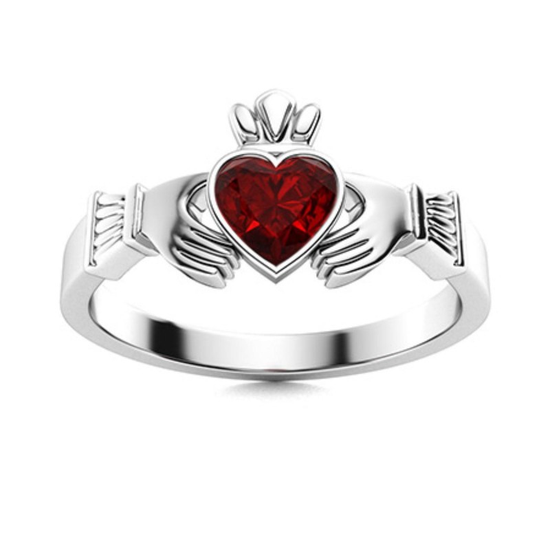 925 Sterling Silver Garnet Stone Wedding Solitaire Wife Ring Jewelry