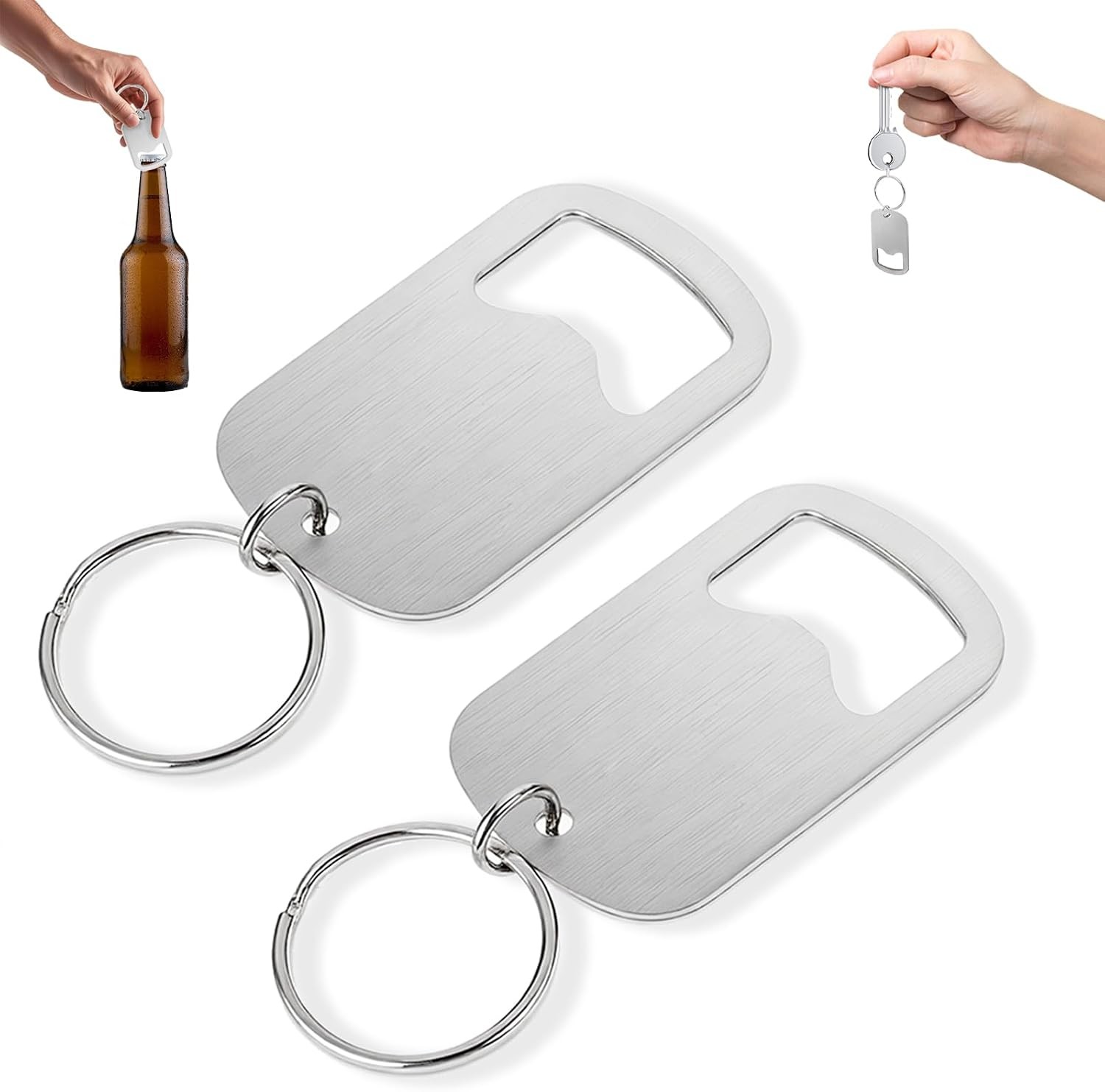 2Pcs Stainless Steel Bottle Opener Keychain, Portable Flat Keychain Bottle