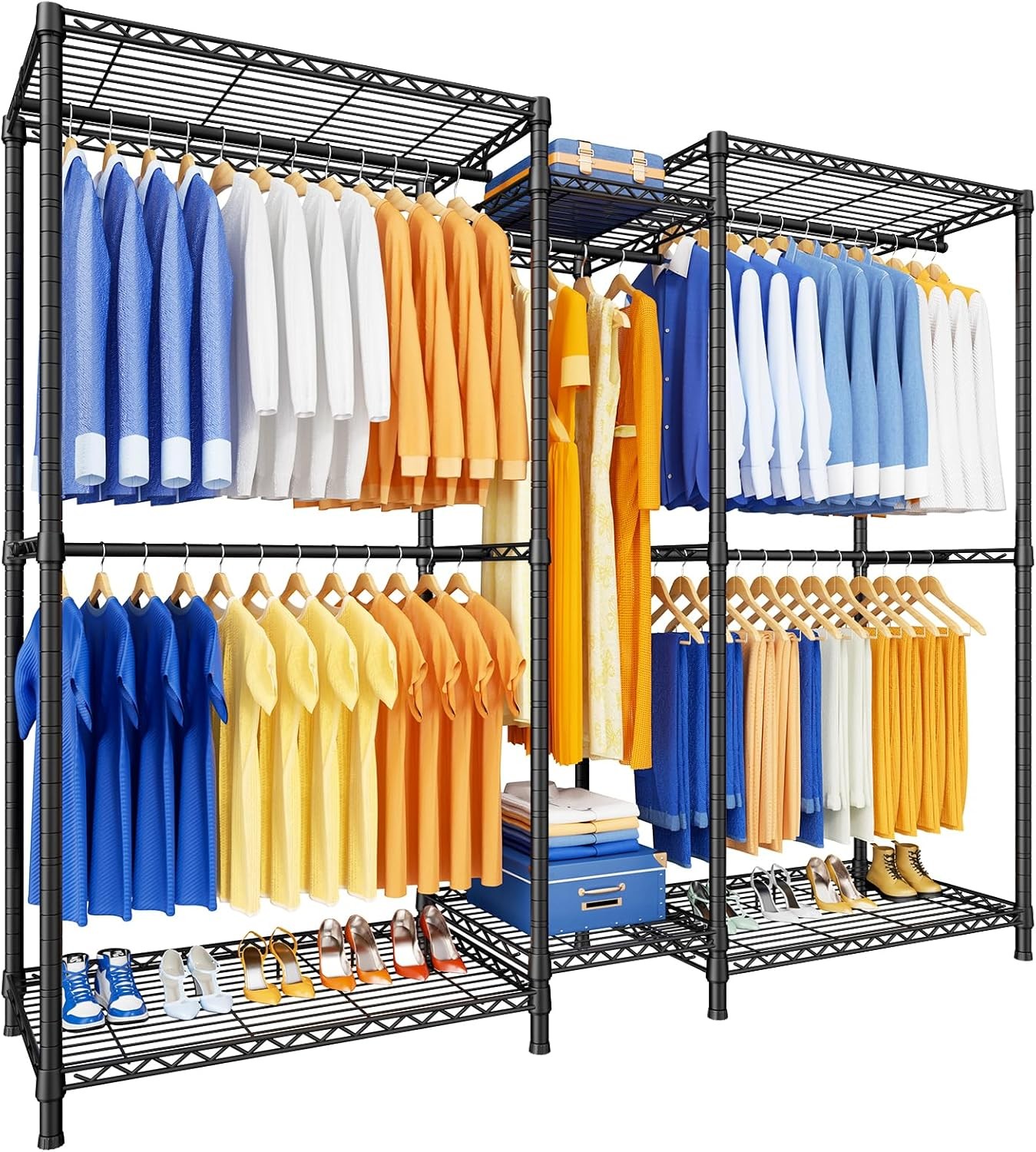E12 Clothes Rack，Heavy Duty Freestanding Garment Rack W/ Shelves，Metal Clothing