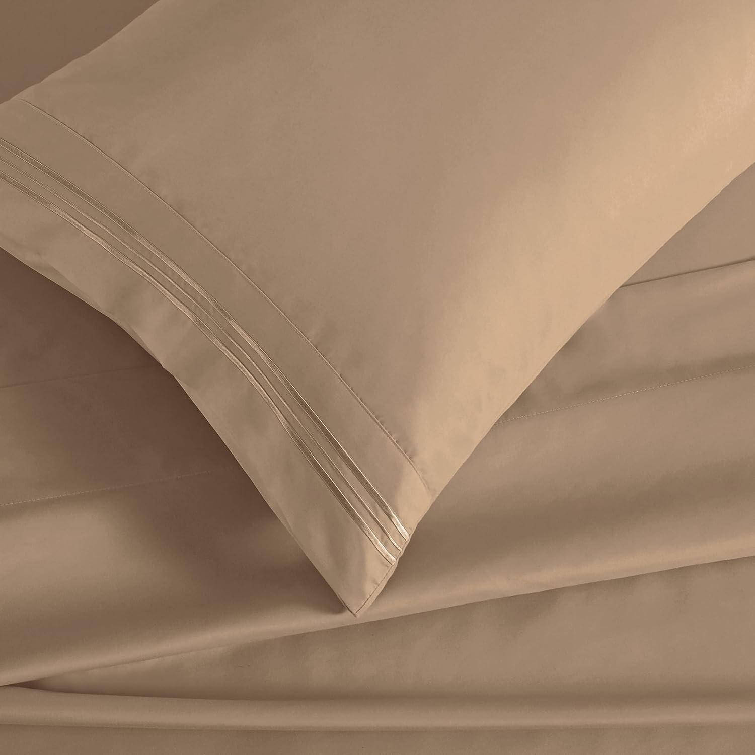 4 Piece Khaki Full Sheet Set, 18-24 Extra Deep Pocket, 1800 Thread Count