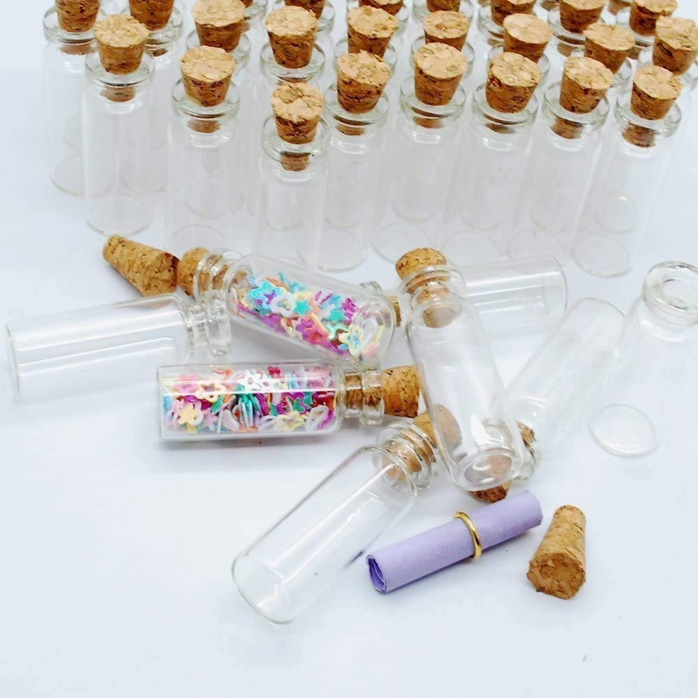 com 60 Pcs 2ml Mini Vials Clear Glass Bottles Jars Tall Tiny Jars with Corks Sto