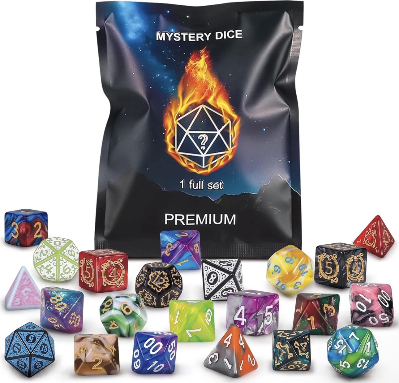 Polyhedral Dice - 8PCS Mystery Dice Set, Various Styles, Random D&D Dice Pattern