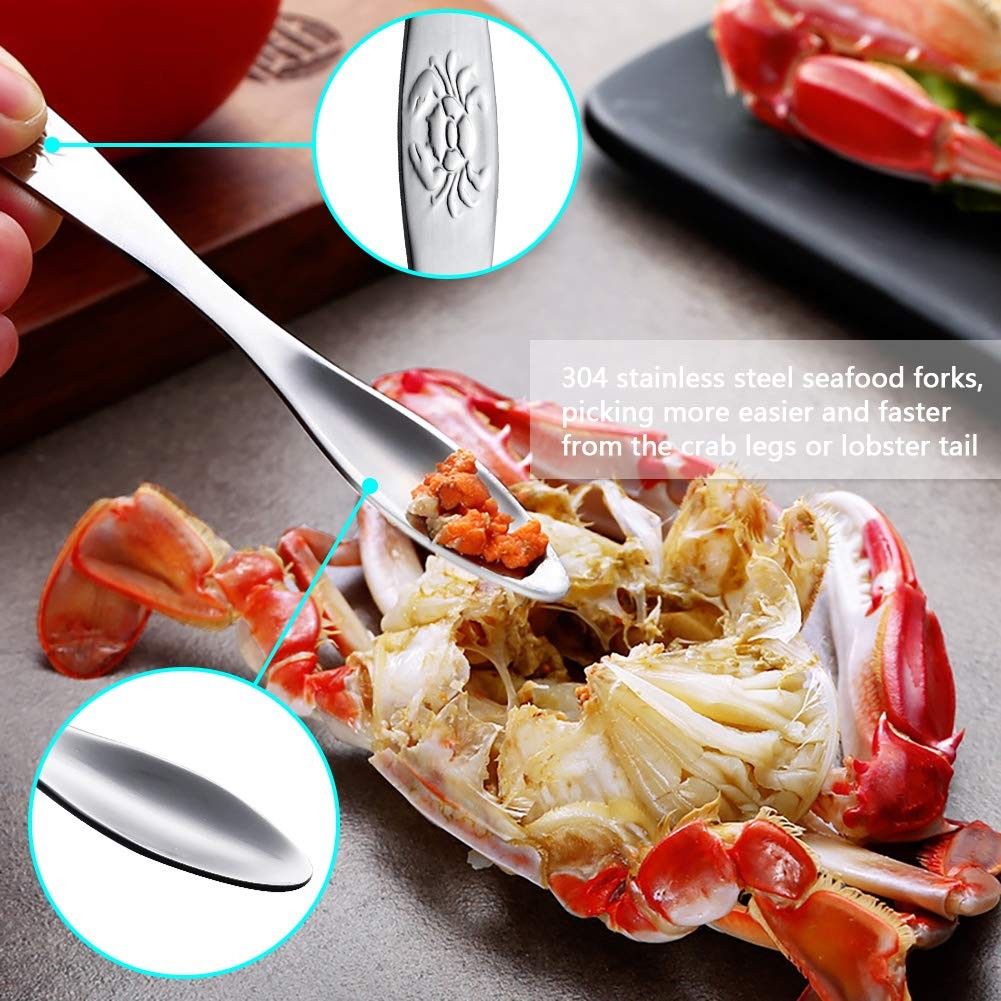 Crab Leg Crackers and Tools - Lobster Picks 7 Pcs, Red/Silver