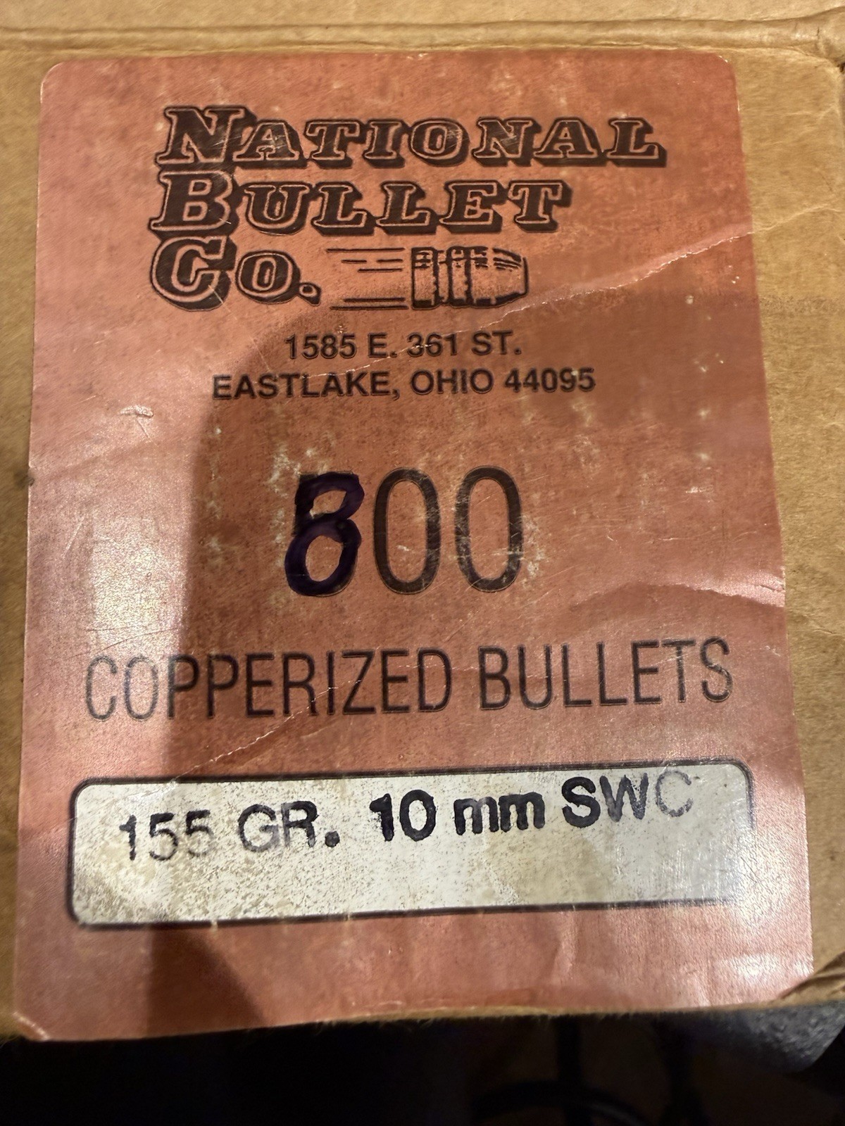 National Bullet Co 10mm. 155 Gn Copperized Bullets. 800 Count