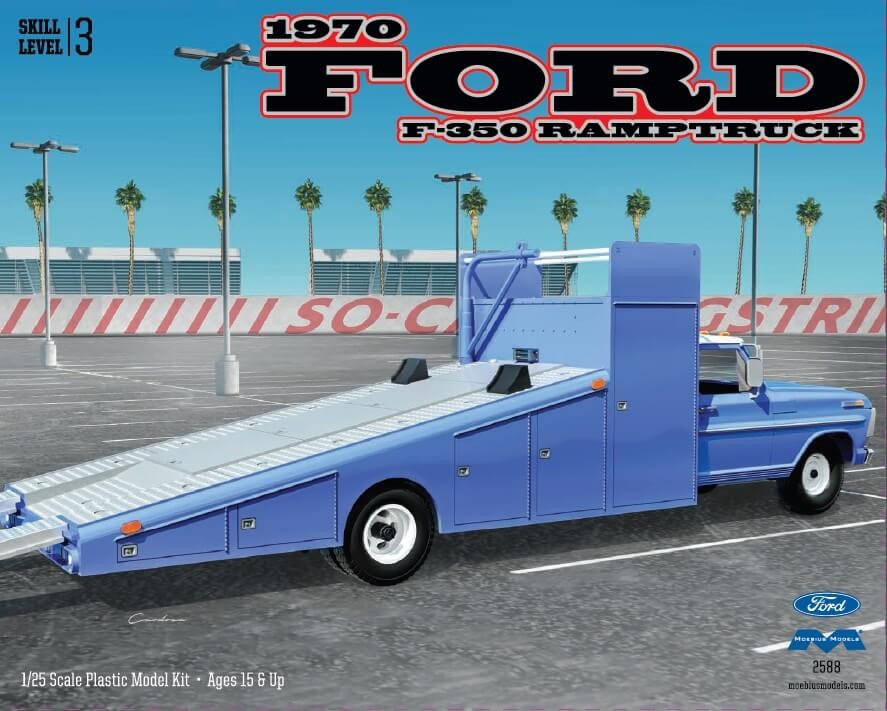 Moebius 1/25 Scale 1970 Ford F-350 Ramp Truck Plastic Model Kit 2588