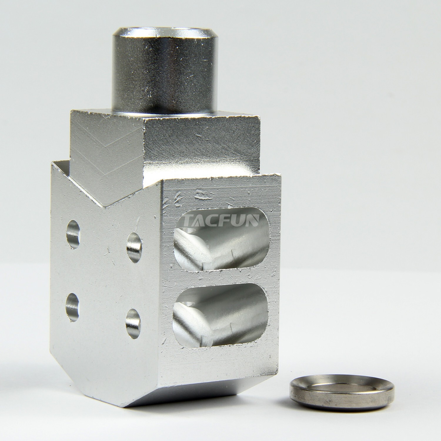 SILVER Compact Tanker Style Muzzle Brake 1/2x36 TPI for 9MM