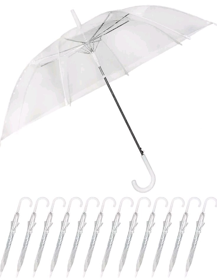 J&A Homes 12 Clear Wedding Umbrellas 46" Large Style Stick Umbrella Bulk Pack