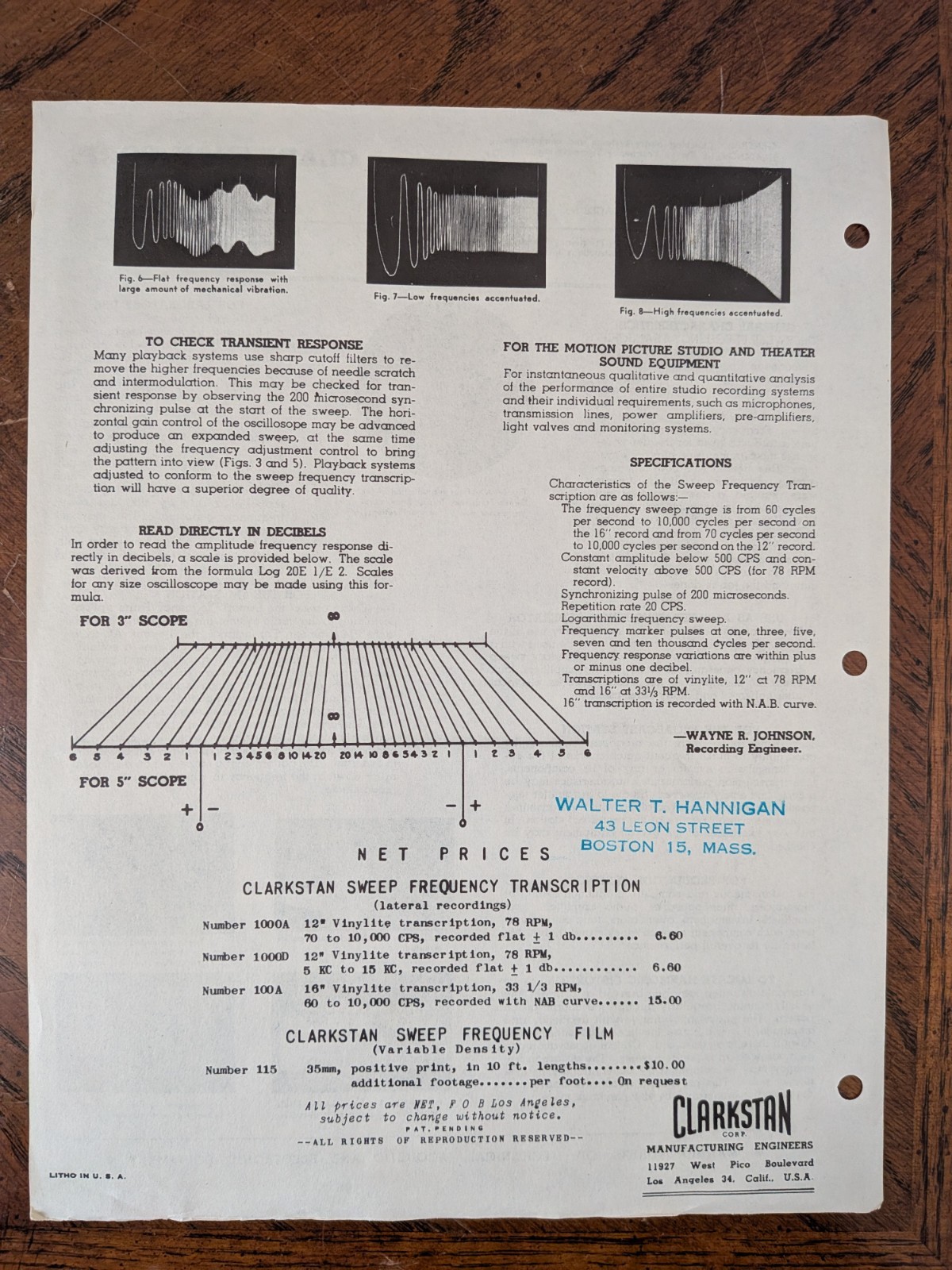 Clarkstan Corp. RV Variable Reluctance Pickup Cartridge & Sweep Generator Sheets