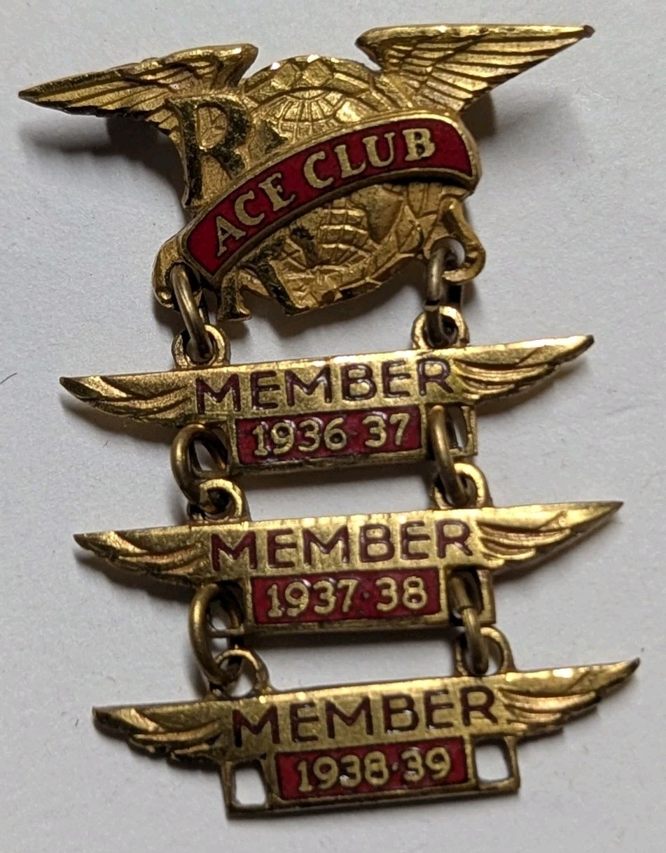1930s RR Ace Club Enameled Medal w/ 3 Bars 1936-1939 - PB