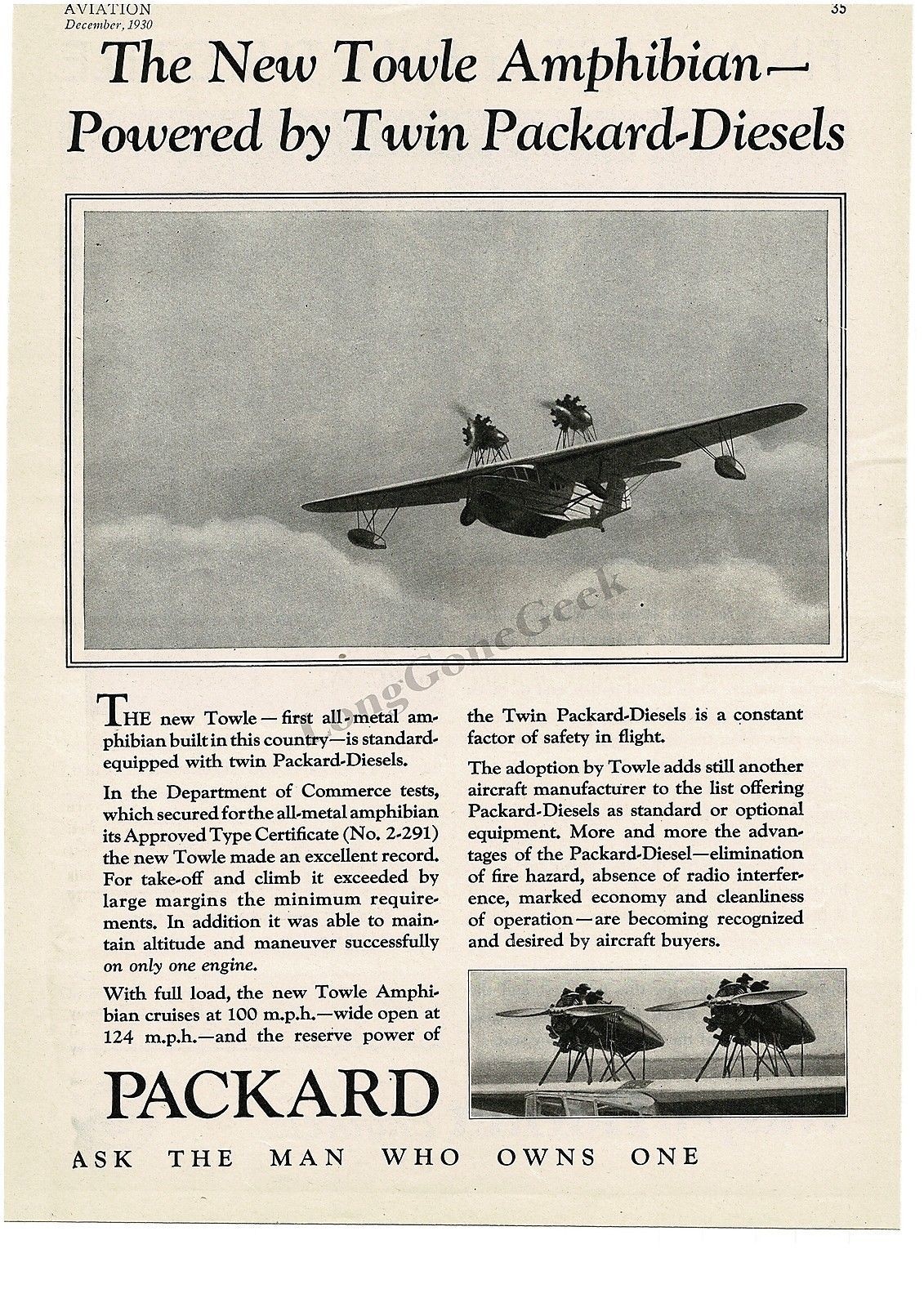 1930 PACKARD Airplane Engines Motors TOWLE Amphibian Seaplane Vintage Print Ad