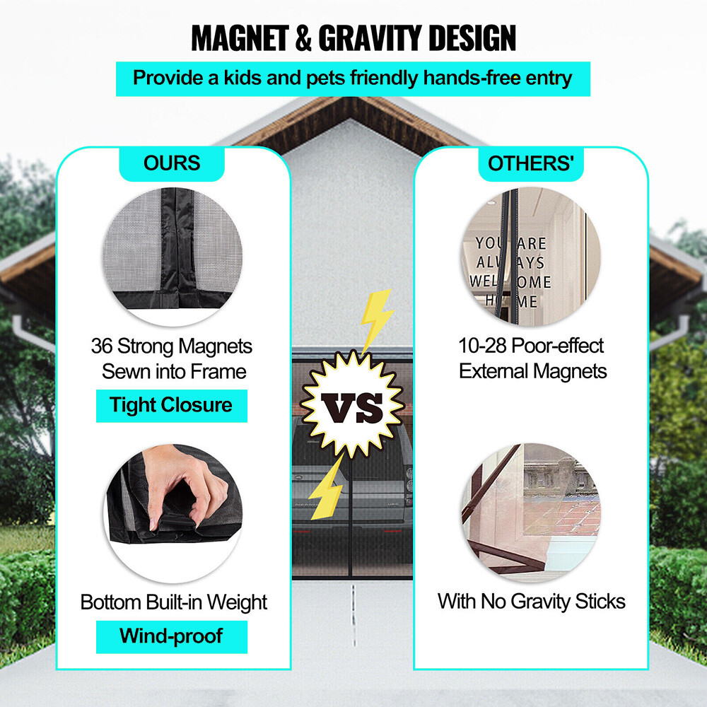 Heavy-Duty Magnetic 16x7 ft Garage Door Screen, Dual Car Access, Fiberglass Mesh