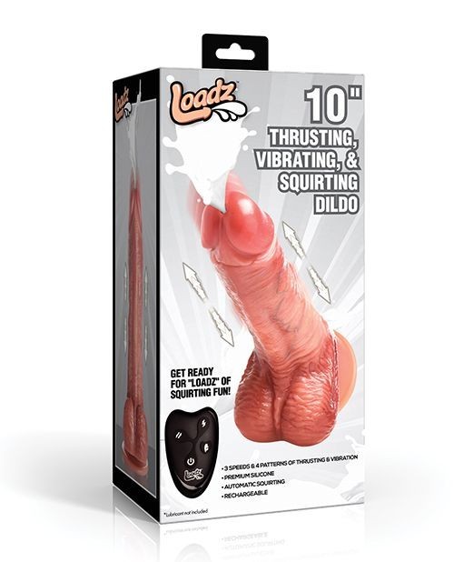 LOADZ 10 INCH VIBRATING THRUSTING SQUIRTING RECHARGEABLE REMOTE CONTROL DILDO