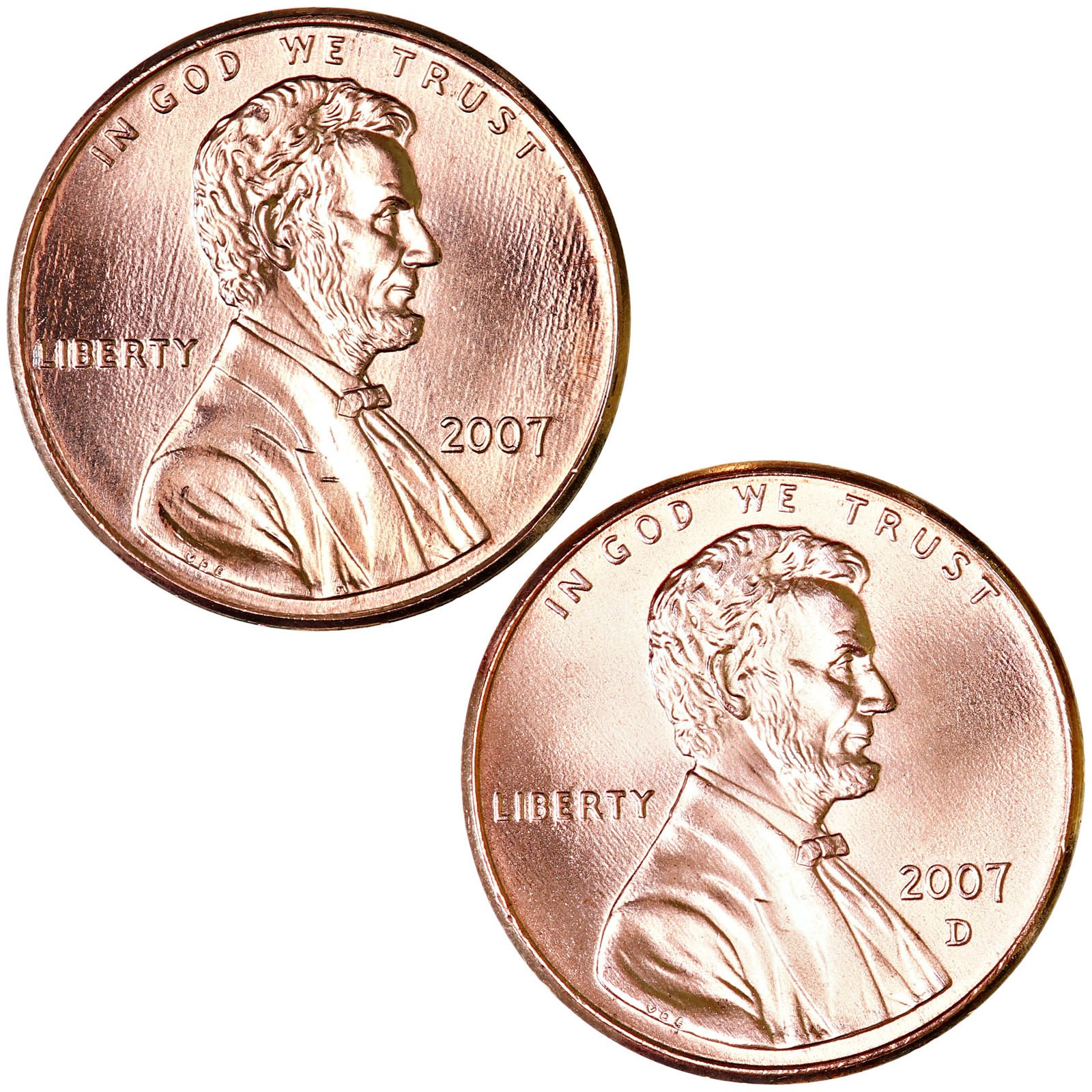 2007 P D Lincoln Memorial Cent Brilliant Uncirculated 2 Coin Year Set