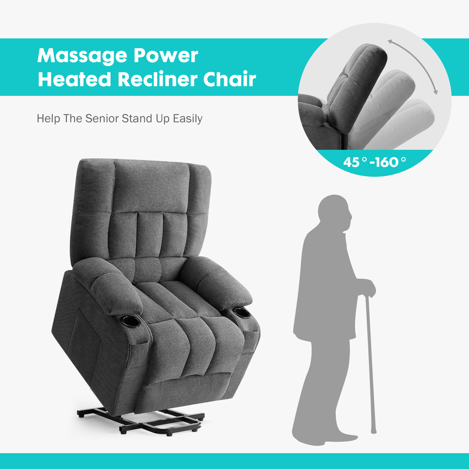 Elderly Motor Power Lift Recliner Sofa w/Massage&Heat Electric Lazy Lounge Chair