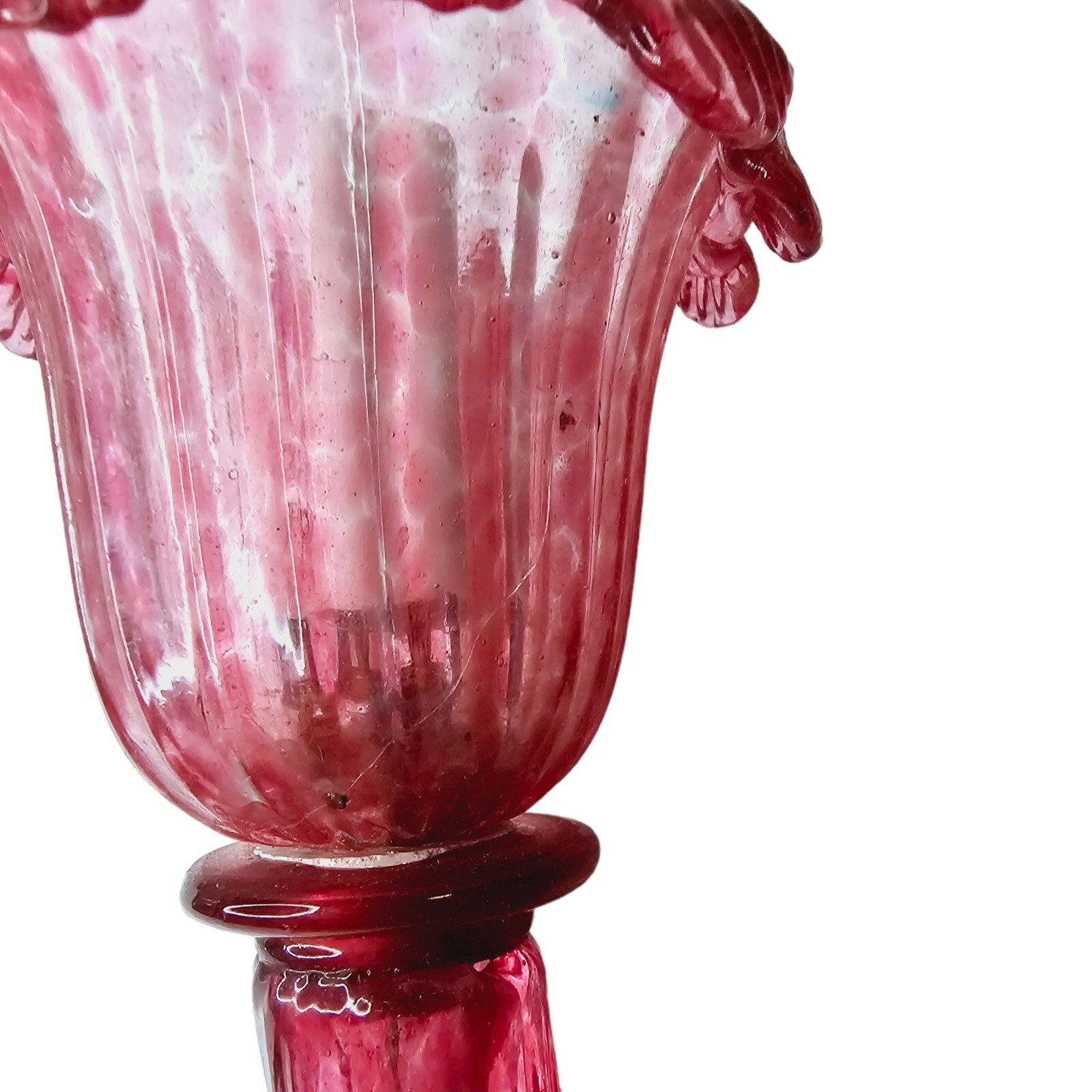 Venetian Cranberry Chandelier Part Arm Shade Pink Glass Curved Leaf Ribbed #4