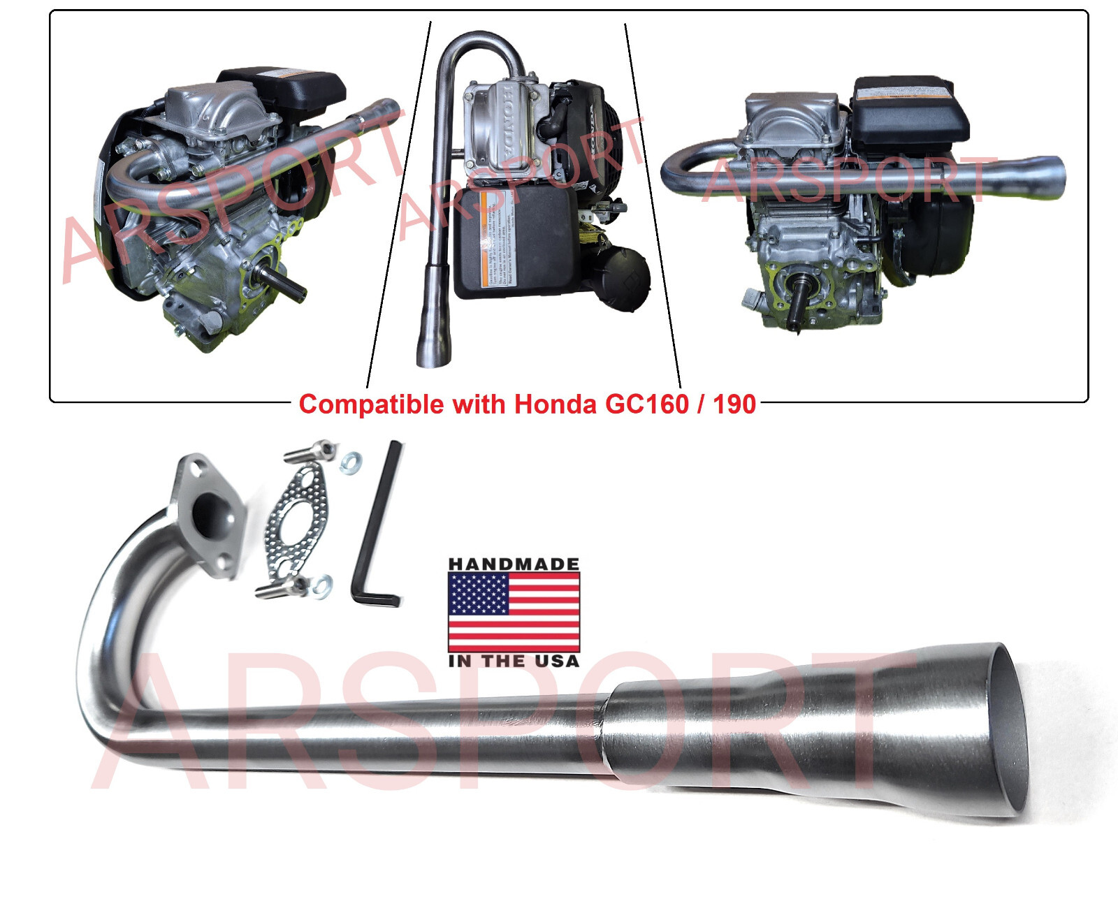 Exhaust Header for Honda GX100, GC160, GC190 Performance 3 stage long 16"