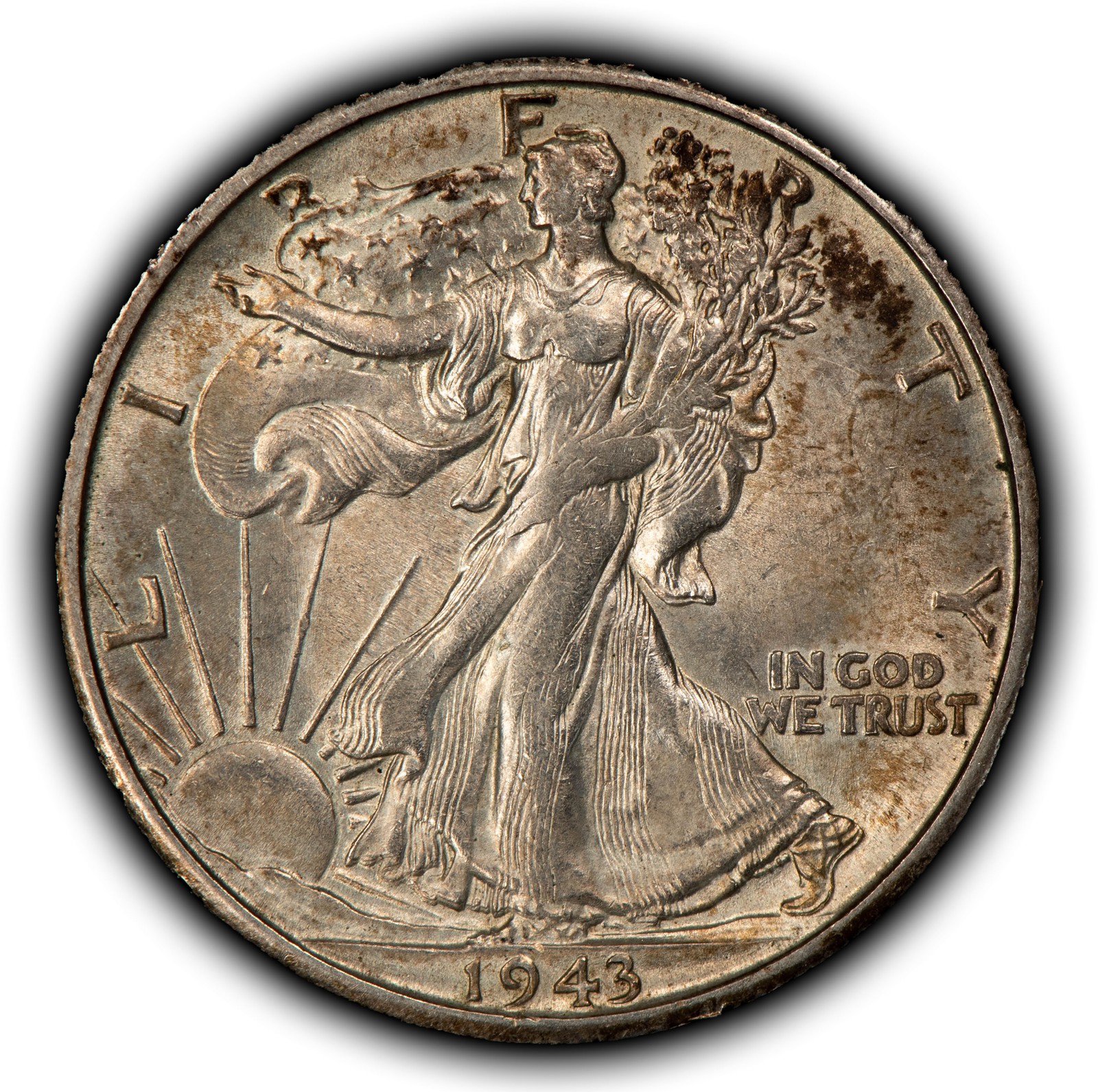 1943-S 50c Walking Liberty Silver Half Dollar Luster - Original Toning  - Y6810