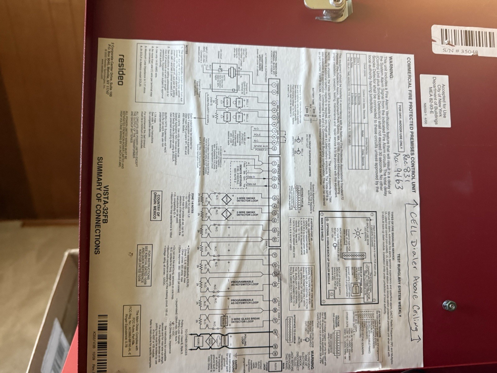 Honeywell VISTA-32FB Fire Protected Premises Commercial Control Panel