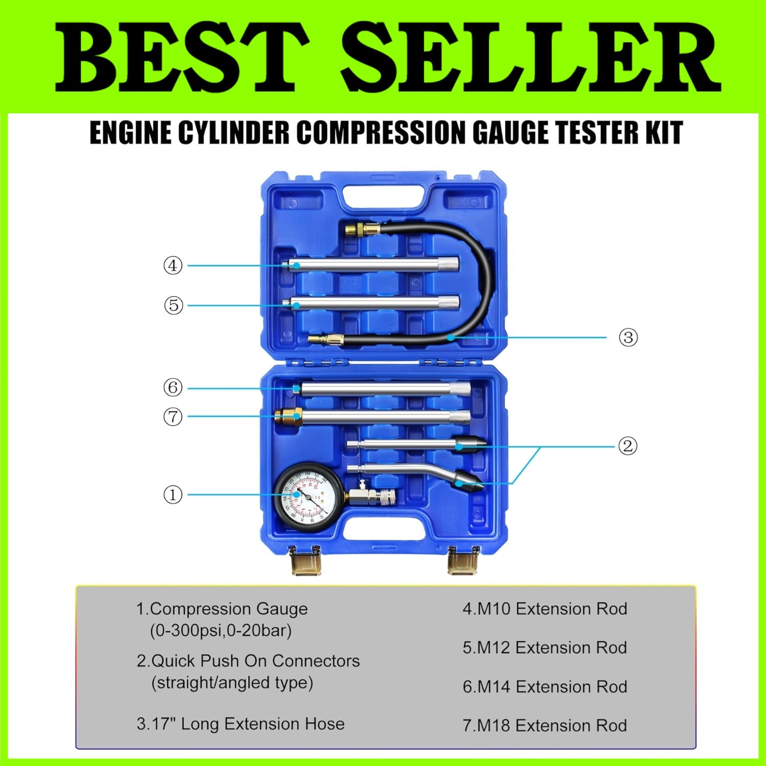 Cylinder Compression Tester with Extensions