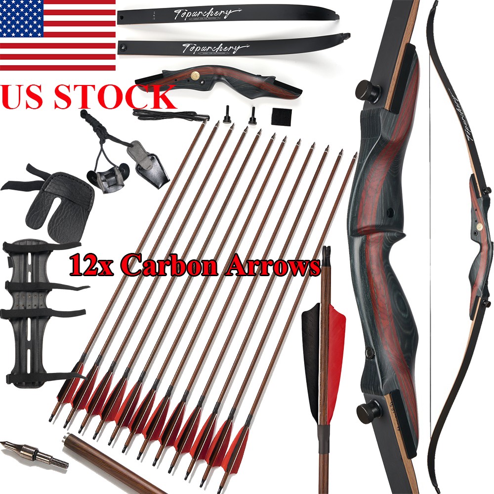 62" Takedown Recurve Bow Longbow & Carbon Arrows Wooden Riser for Hunting Target