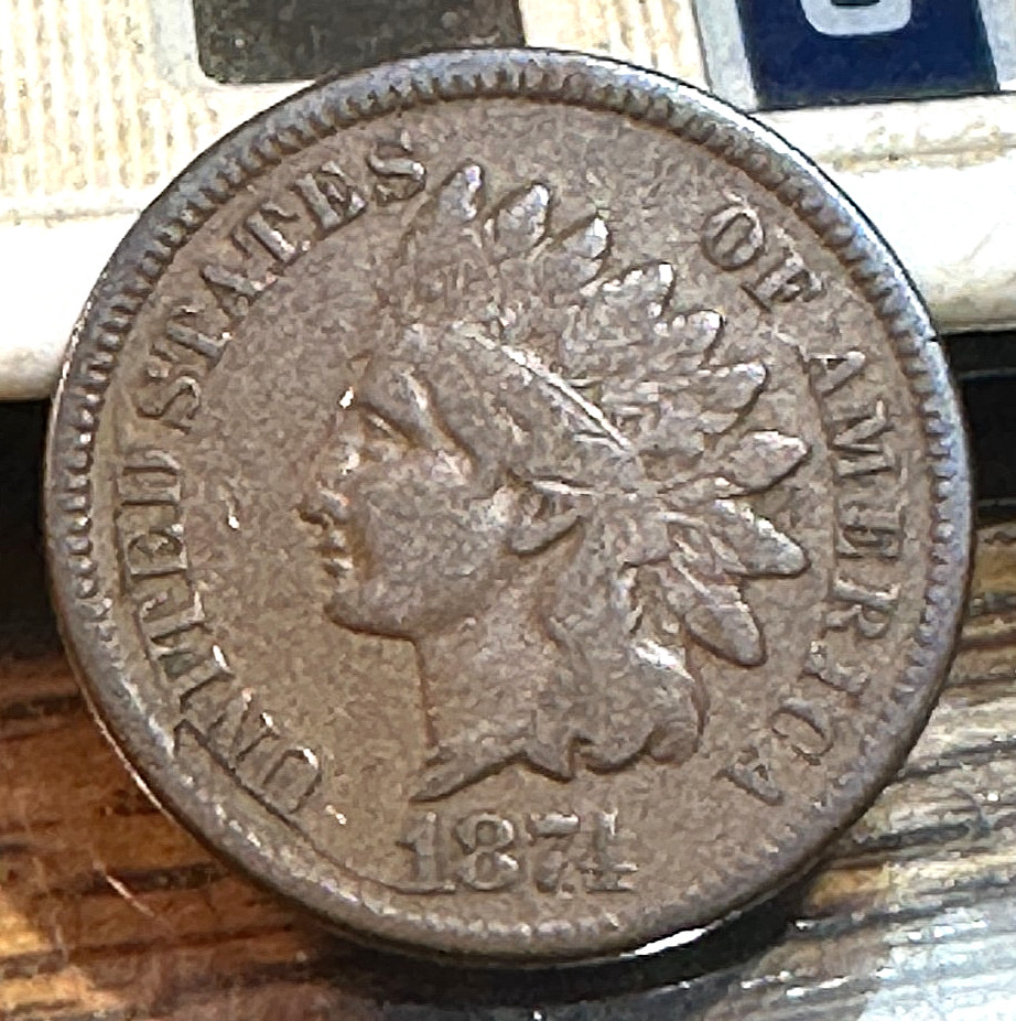 1874 Indian Cent Nice Original Choice Fine Scarce Cud Error! CHRC