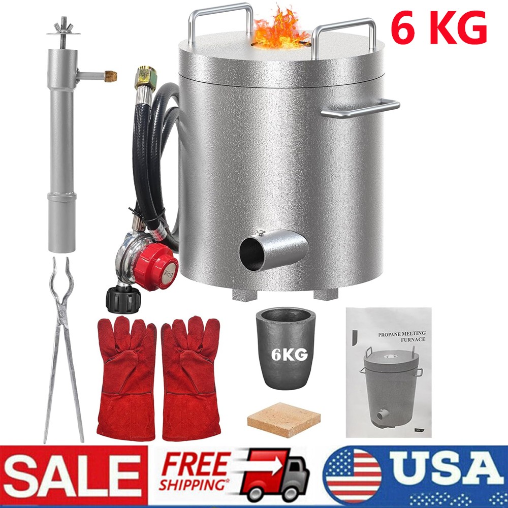 6KG Propan Melting Furnaces Kit w/ Crucible & Tongs Scrap Metal Forges 2700℉ US