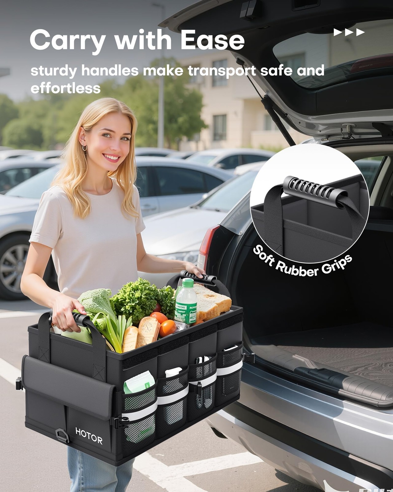HOTOR Car Trunk Organizer - Foldable for SUV, Medium, Black