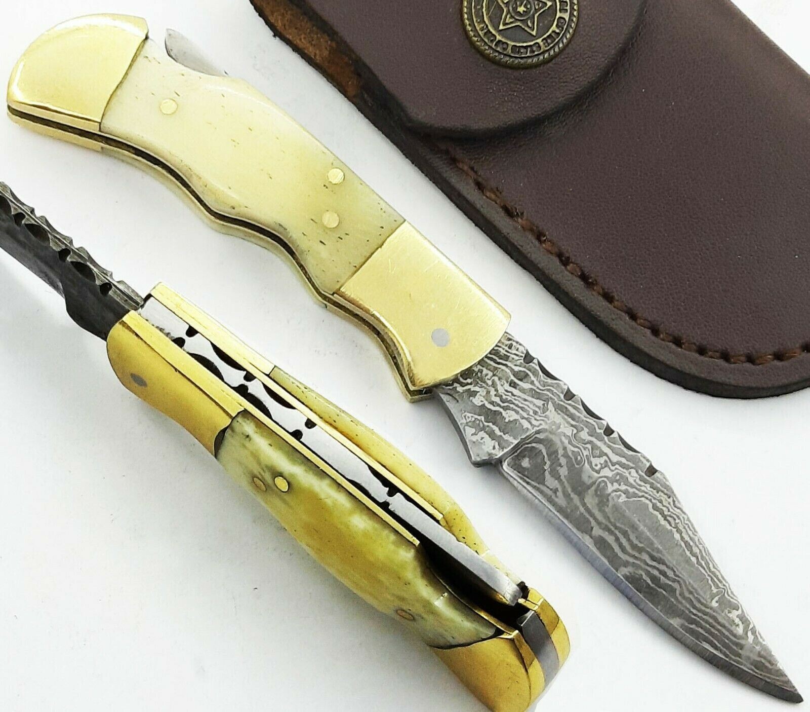 SHARD®™CUSTOM HAND FORGED Damascus Steel Lock Back Folding Pocket Knife W/Sheath