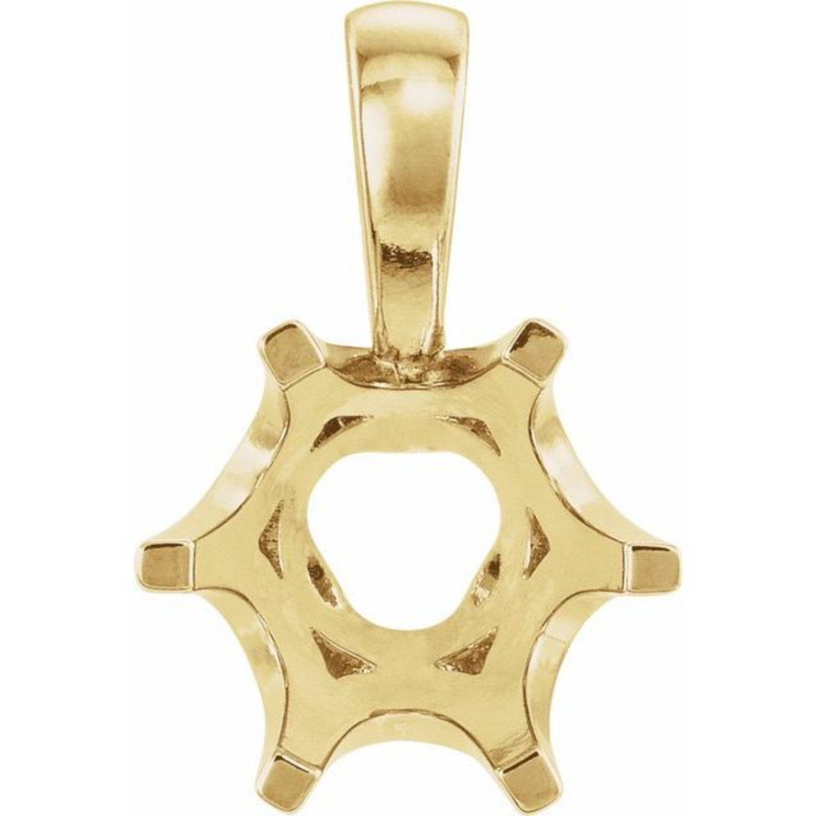 7.5mm Round Solitaire Solid 10k Yellow Gold 6 prong Crown Pendant Setting Mount