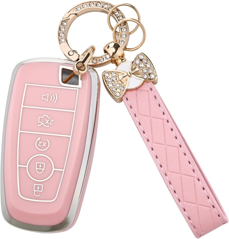 Key Fob Cover with Keychain, Soft TPU Key Case Shell for F150 F250 Color: Pink