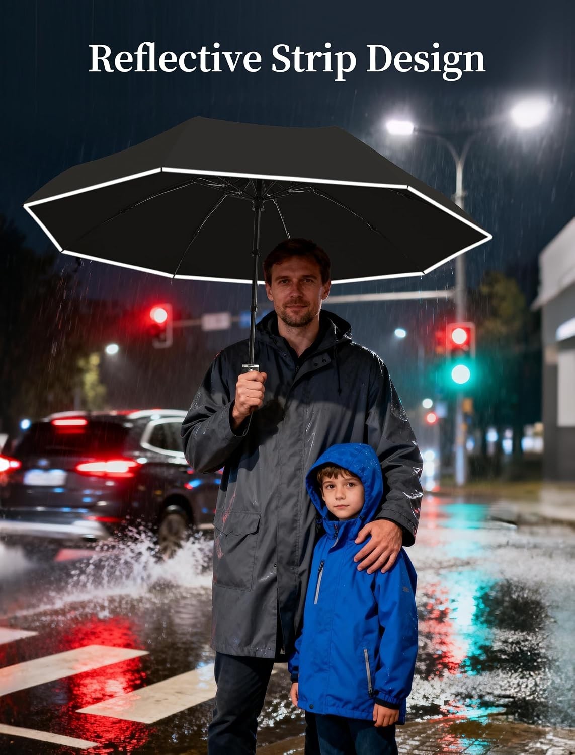 Electric Travel Umbrella Rechargeable Auto Open Close Windproof - Compact