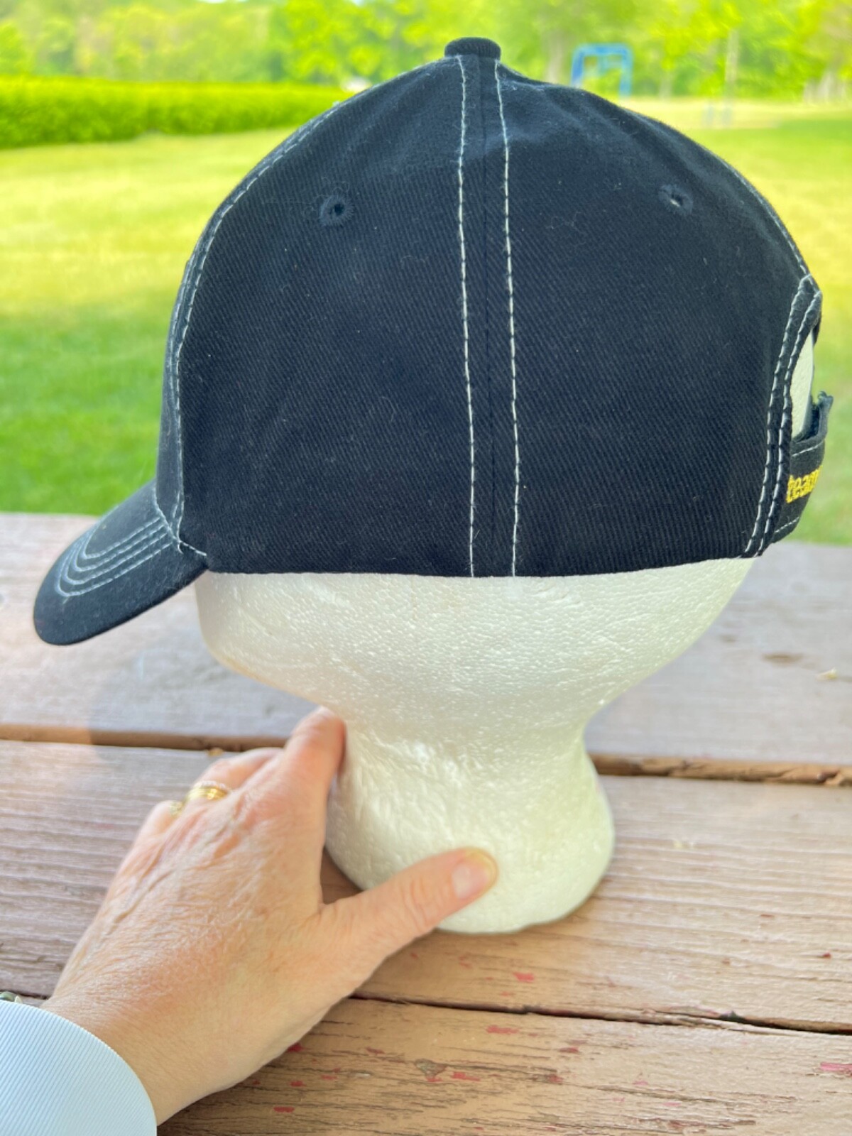 Team Run Smart Freight Liner Logo Black Hat Cap Hook Loop White Topstitch