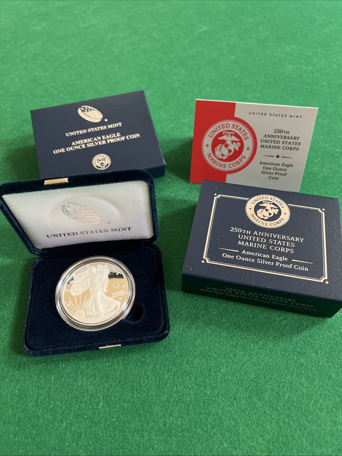 250th ANNIVERSARY MARINE CORPS  AMERICAN EAGLE ONE OUNCE SILVER PROOF DOLLAR