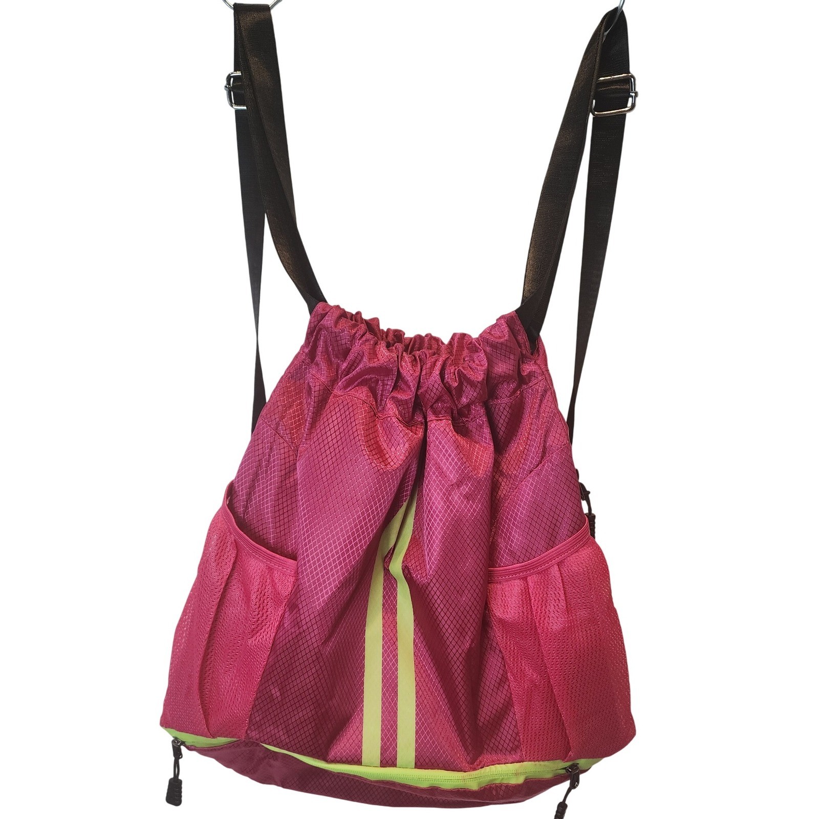 Drawstring Backpack with Shoe Compartment Pink Gym Travel Backpacking Bag