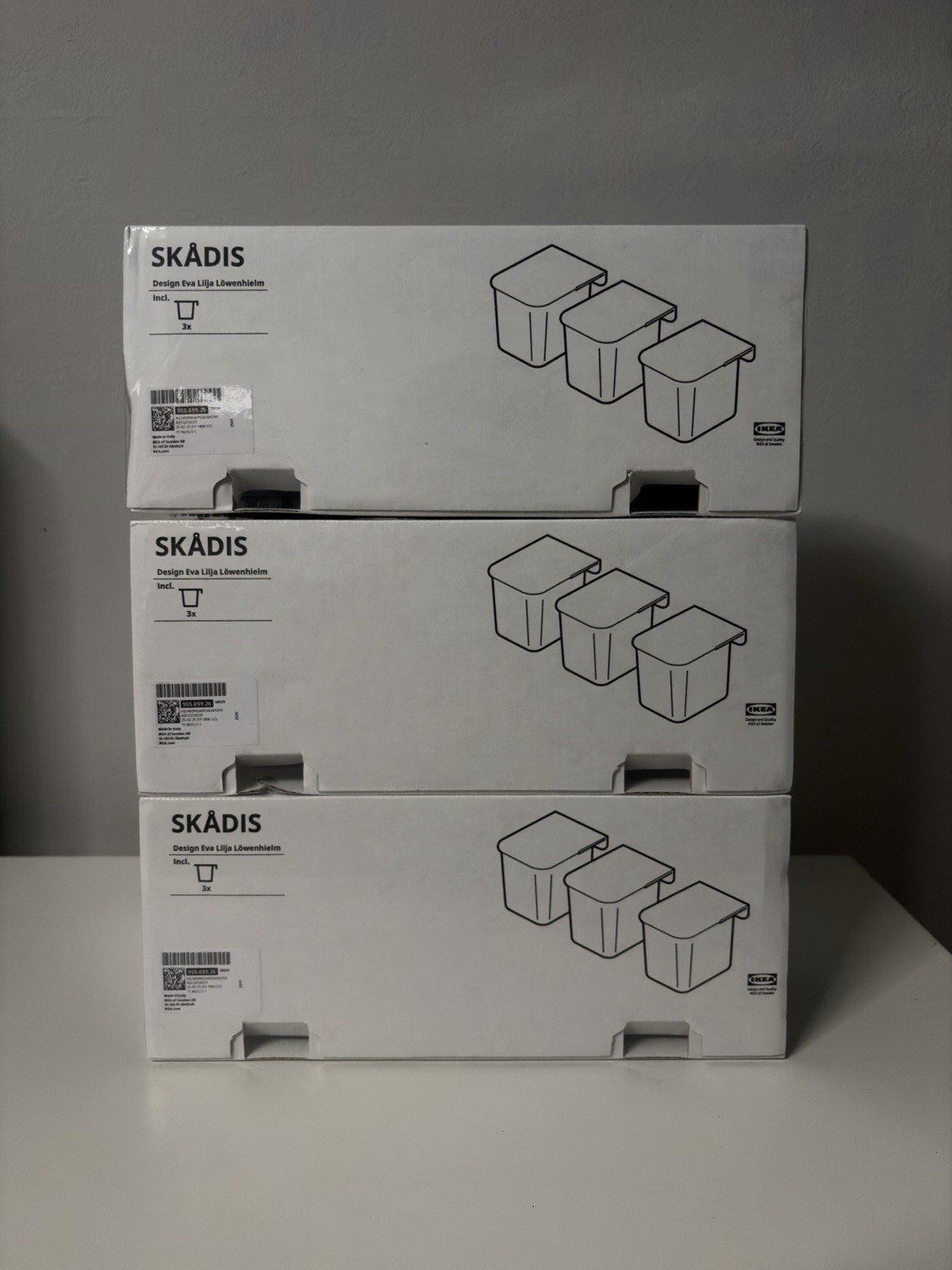 IKEA SKADIS Containers With Black Lid Set of 3 Pack (9 Container) AN 905.699.26