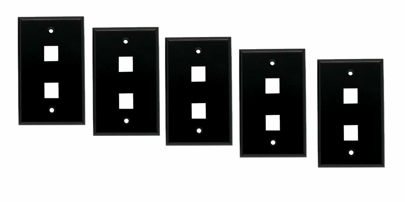 5 Pcs 2 Port Hole Keystone Snap In Insert Jack HDMI RJ45 1-Gang Wall Plate Black