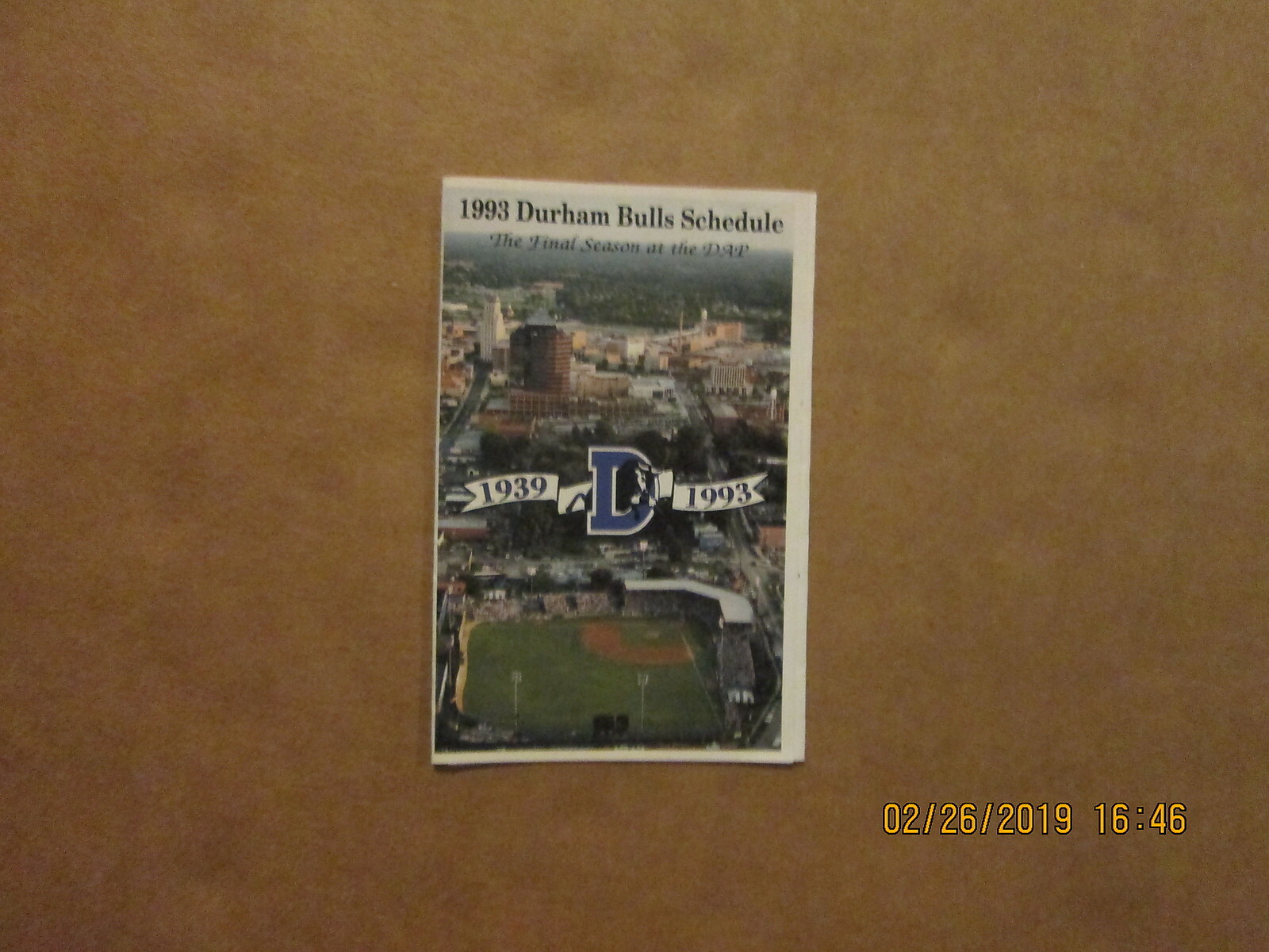 Durham Bulls Vintage Circa 1993 Team Logo Baseball Pocket Schedule
