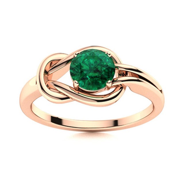 5MM Round Emerald Infinity Love Knot Women Ring 925 Sterling Silver Rose Plated