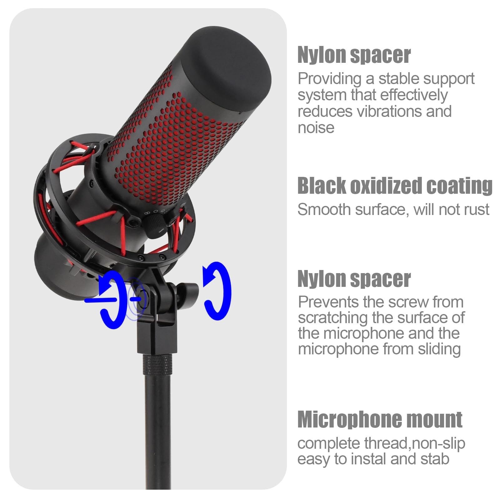 Microphone Mount Adapter for Hyperx Quadcast with 3/8" or 1/4" Screw M, black