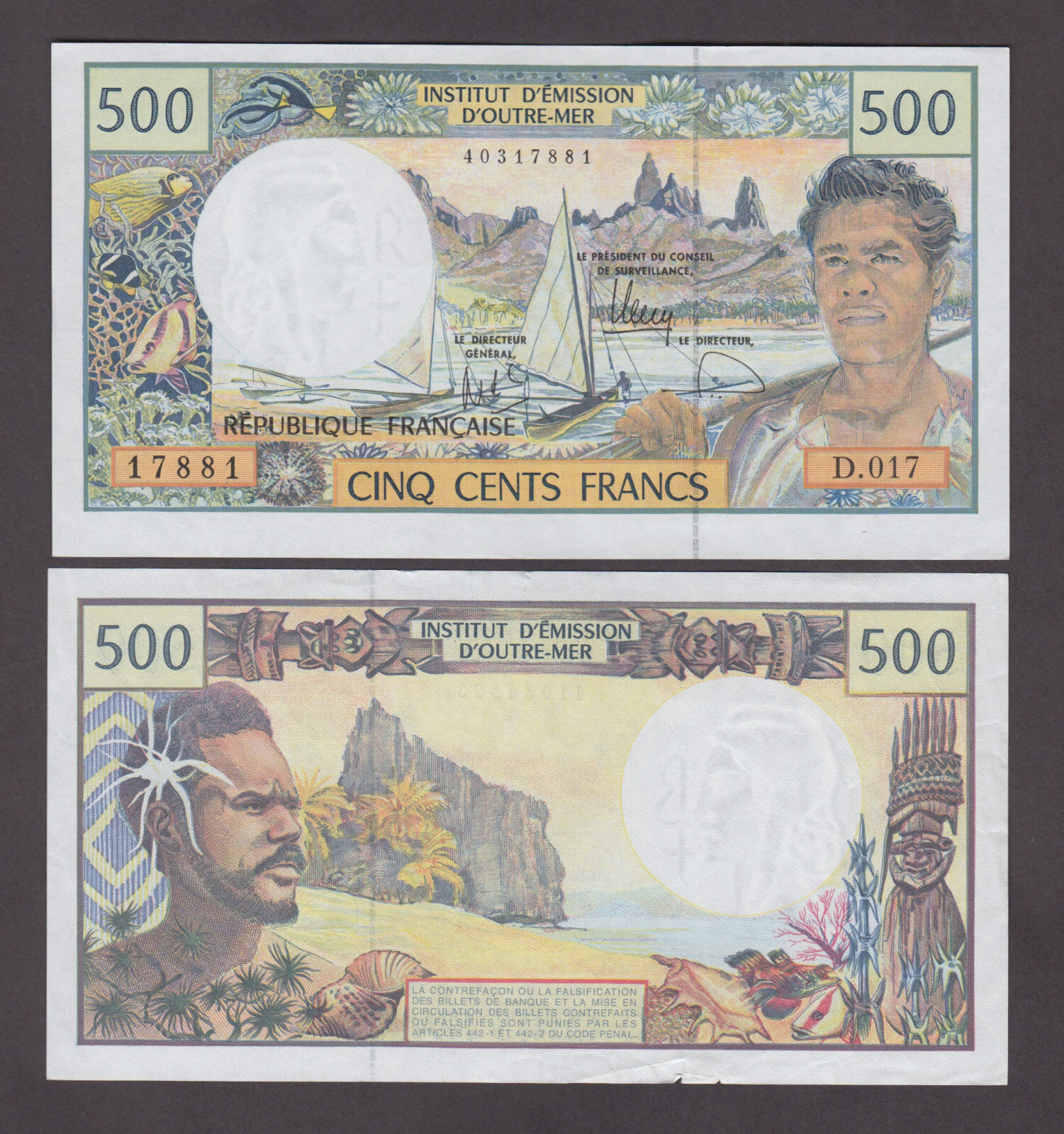 FRENCH PACIFIC P.1i  500 FRANCS  ALMOST UNCIRCULATED-UNCIRCULATED  2206
