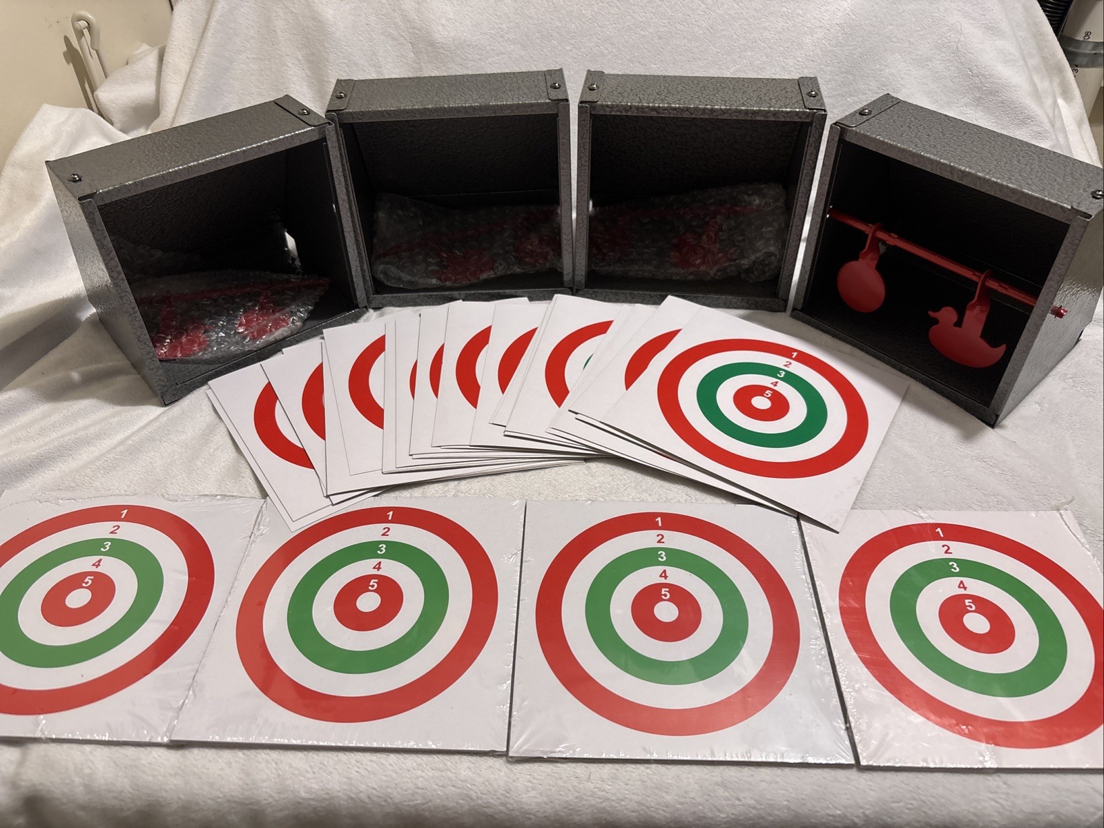 BB Gun Target Trap with Catch Box & Shooting Papers & Spinning Metal Targets Lot