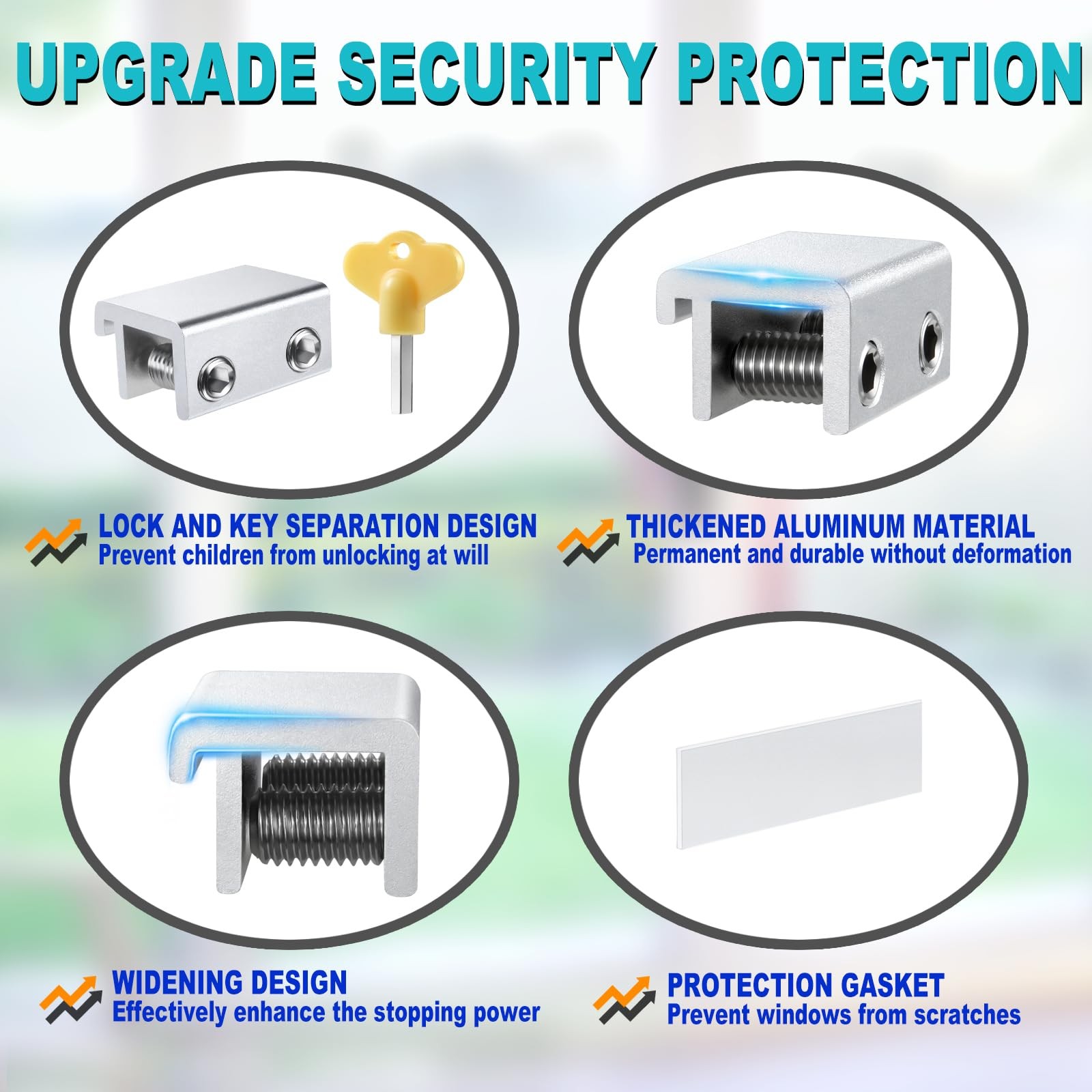 Sliding Window Locks 4 Sets, Security Window Locks with Keys, Adjustable Alum...