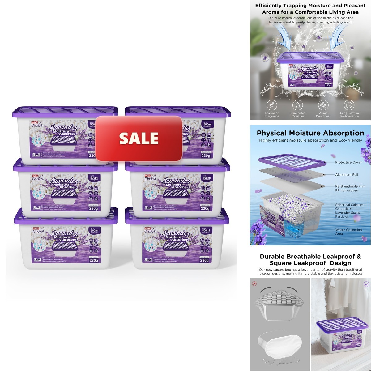 W&E Choice Lavender Scent Moisture Absorbers Dehumidifier for Closet Bathroom